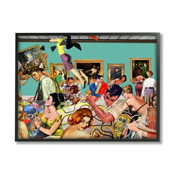 Stupell Industries Vintage People Collage Novelty Painting Black Framed Art Print Wall Art, 14 x 11