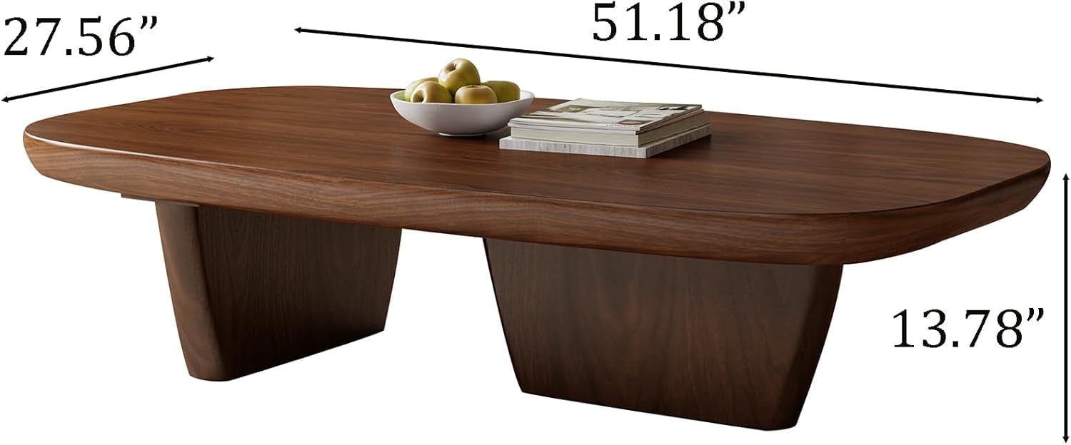 Modern Wood Coffee Table for Living Room, 51.2" Dark Brown Rectangle Coffee Table with 2 Unique Legs, Center Table Accent Tea Table for Living Room