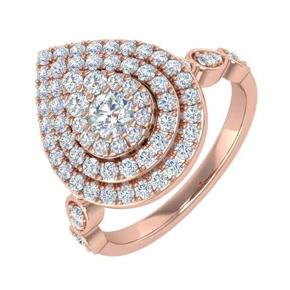 3/4 Carat Drop Shaped Prong Set Diamond Ring in 14K Rose Gold (Ring Size 8.25) (I1-I2 Clarity)