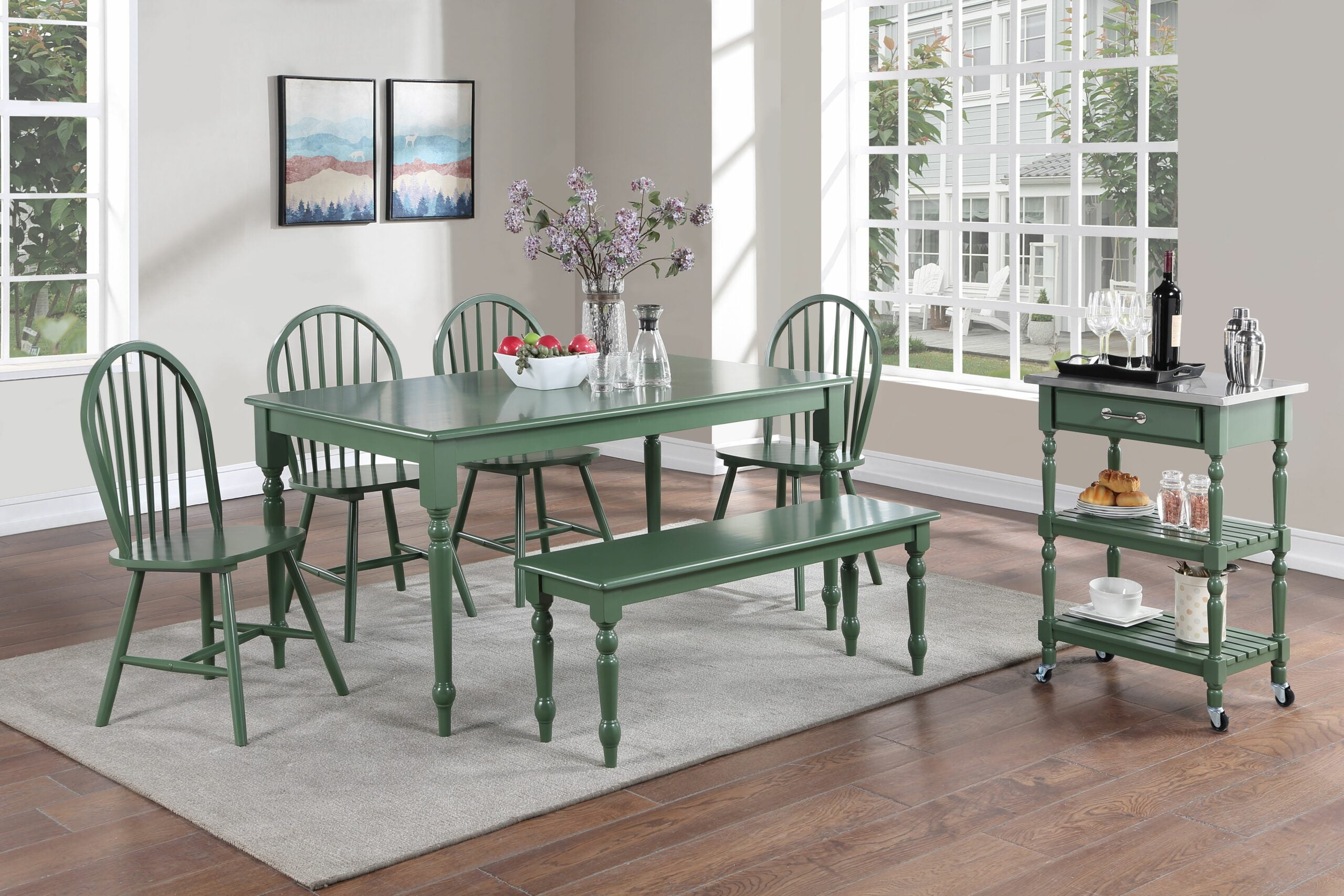 Boraam Carolina Rectangular Wood Dining Room Table - Equestrian Green