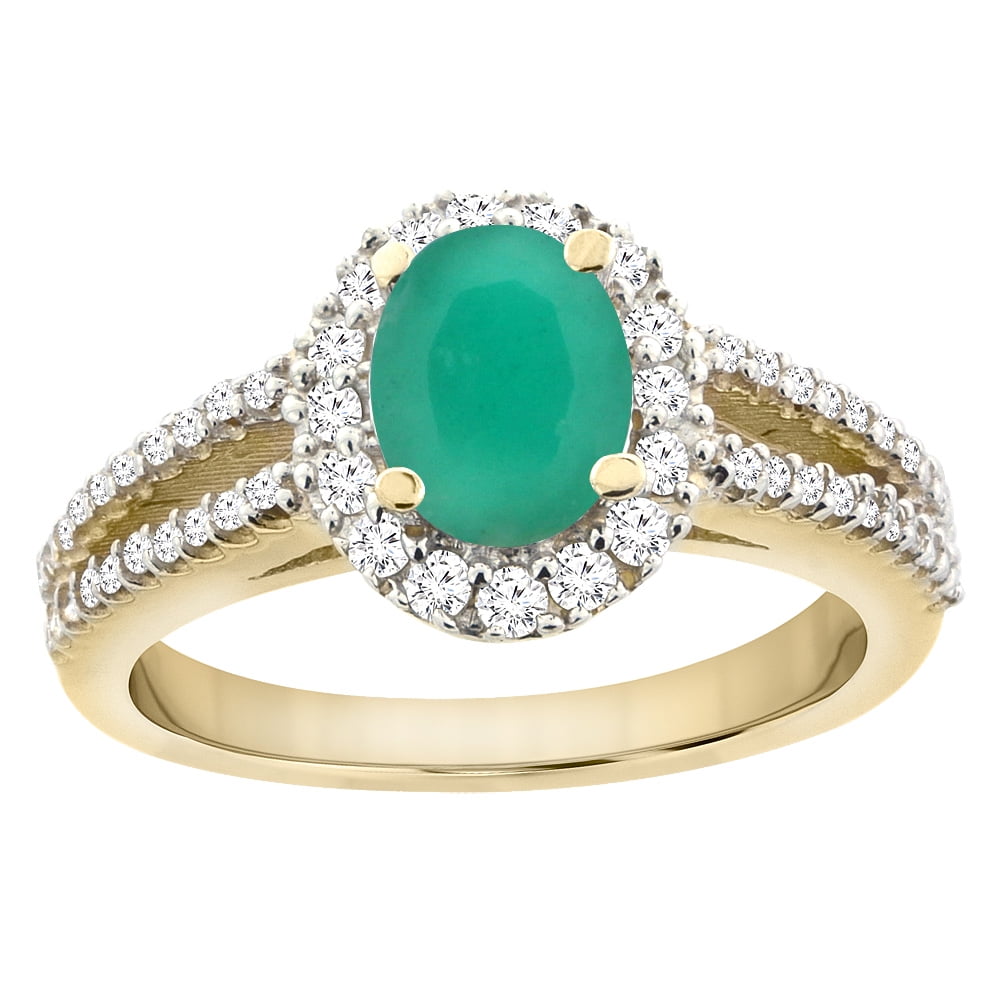 14K Yellow Gold Natural HQ Emerald Split Shank Halo Engagement Ring Oval 7x5 mm, size 5.5 by Gabriella Gold