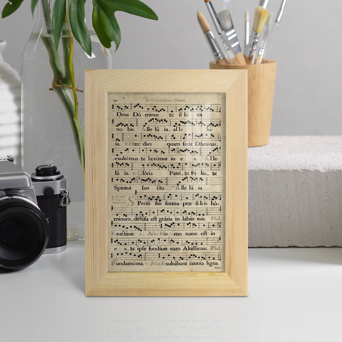 Vellum Songbook II -Framed Print w/glass-Natural Wood