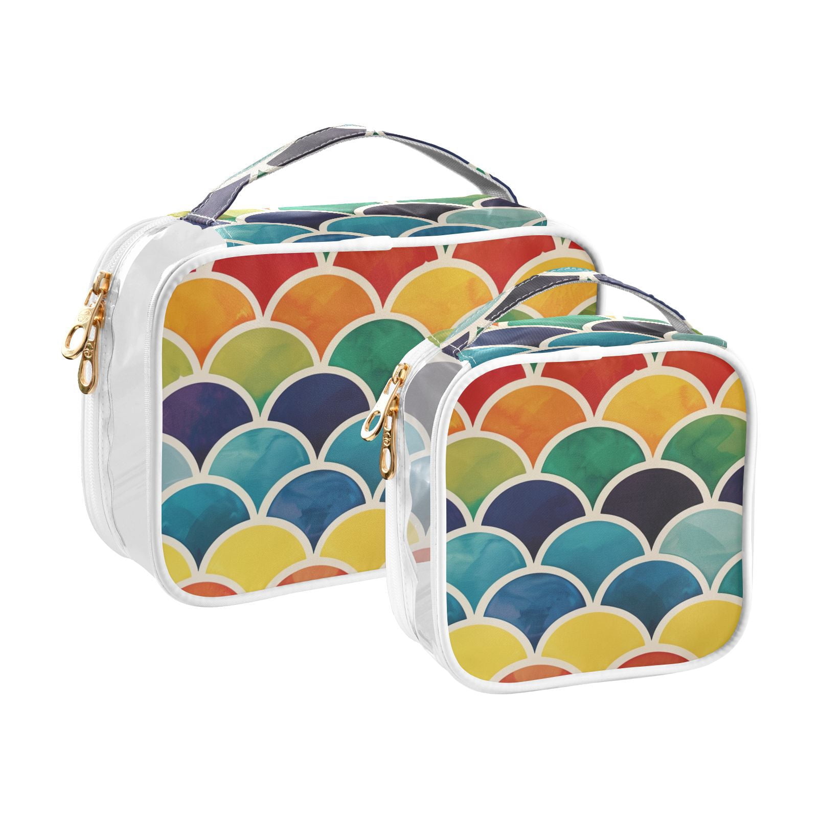 Clear Makeup Bags with Handle Large Opening 2 Pack Set Toiletry Bag Quart Size Bag, for Women Man Traveling Travel Essentials, Toiletries and Other. Color Vibrant Waves Dynamic