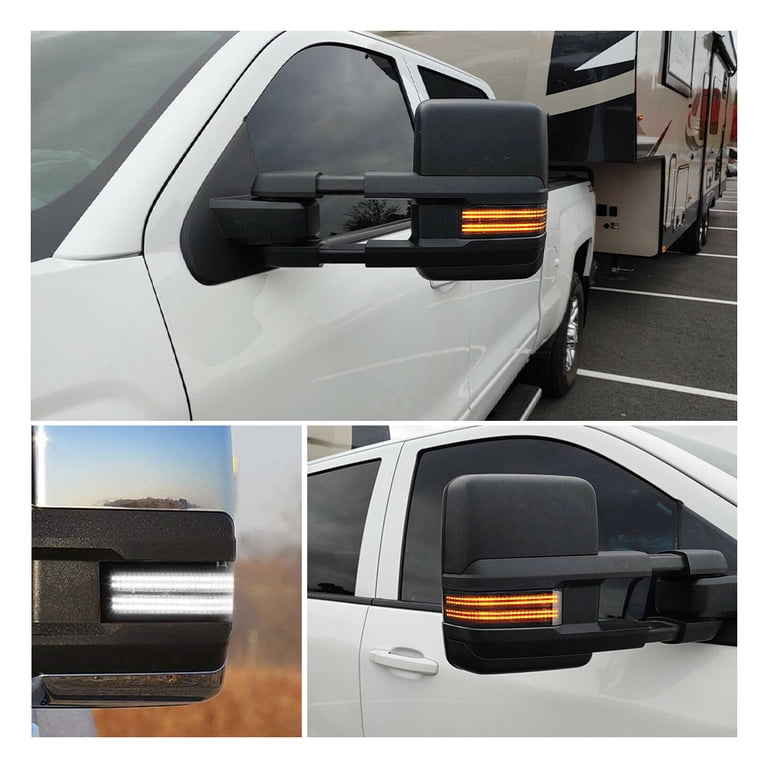 Pair Of Black Tow Mirrors With Amber LED Turn Signal For Chevy Silverado Tahoe GMC Sierra Yukon (2007-2014 Models)