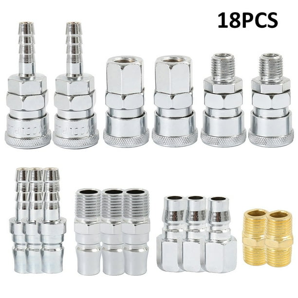 AAOMASSR 18pcs 1/4” BSP Air Line Euro Hose Fittings Connector Male Female  Quick Coupling Release Set 