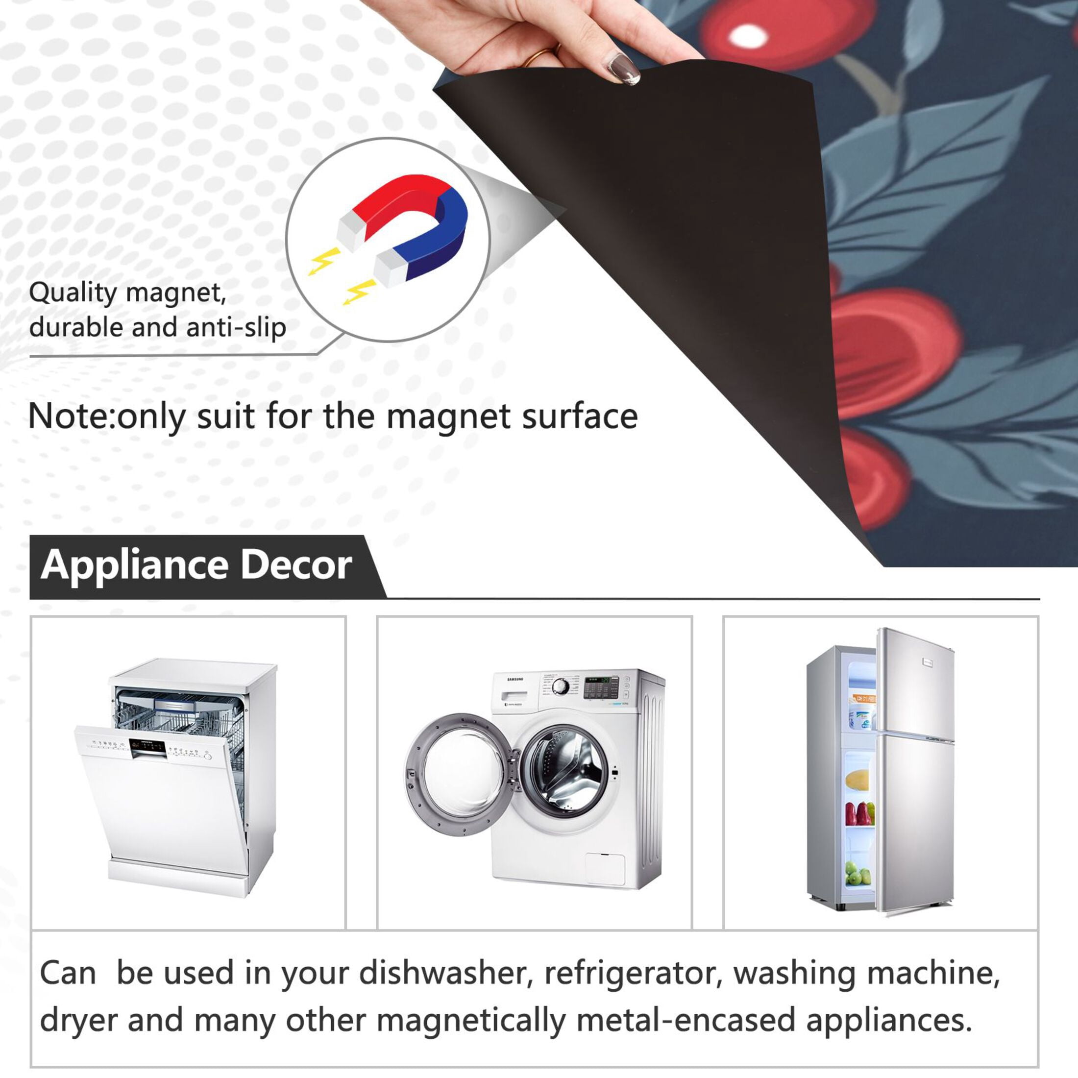 Dishwasher Magnetic Sticker 23x26 Inch Refrigerator Magnetic Sticker Washing Machine Magnetic Sticker Kitchen Panel Magnetic Sticker Home Decor Large White Flower