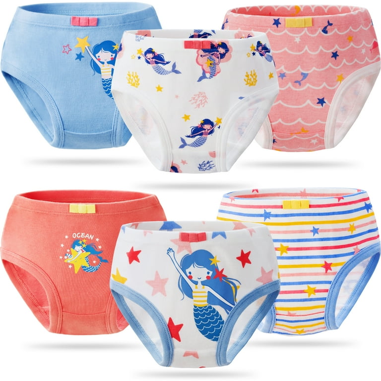 SYNPOS 6 Packs Girls Underwear 100% Cotton Cartoon Briefs Kids Underpants  Panties for Little Girls 6-7 Years - Fairies,Mermaid,Stars 