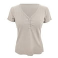 thumbnail image 4 of B91xZ T-Shirts pour Femmes Col Rond Ample Manches Courtes T-Shirt Extensible Basique, Beige TG, 4 of 5