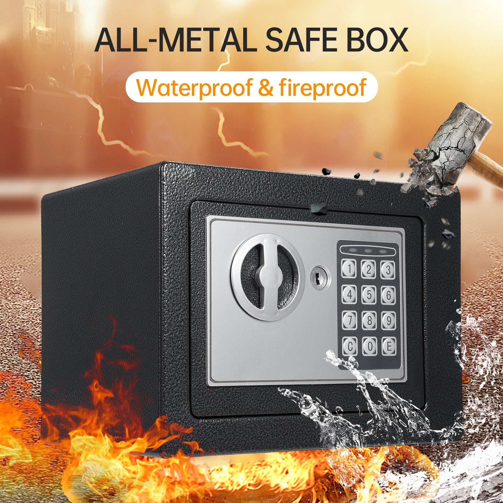 0.22 Cu.ft. Home Safes,Fireproof Waterproof Storage Box with Digital Keypad,Keys and Alarm System