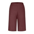 thumbnail image 3 of Plebaso Women's Cotton Linen Pants Solid Color Elastic Waist Cropped Pants Ladies Casual Loose Wide Leg Capris, 3 of 5