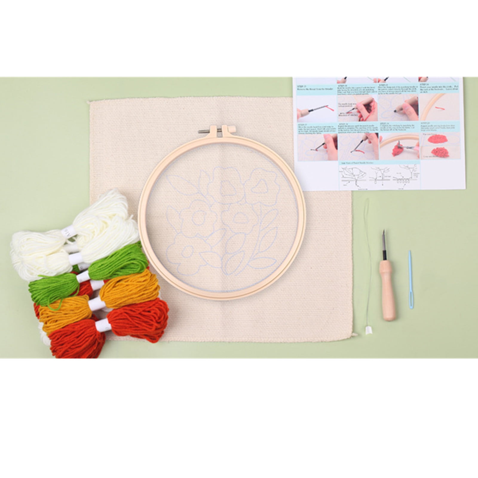Historyli Go5H Punch Needle Kits For Beginners, Cute Cat And Green Plant Themed Punch Needle Embroidery Starter Kits With Punch Needle Fabric And Embroidery Hoops