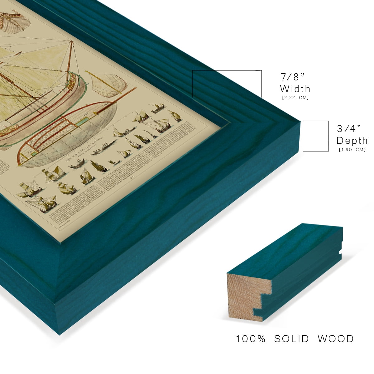 Antique Ship Plan I -Framed Print w/glass-Ocean Blue