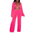 thumbnail image 1 of VISgogo Conjunto de Ropa de 3 Piezas para Mujer, Blusa de Color Sólido de Manga Larga con Cuello de Solapa + Sujetador + Pantalones de Pierna Ancha VISgogo moda, 1 of 9