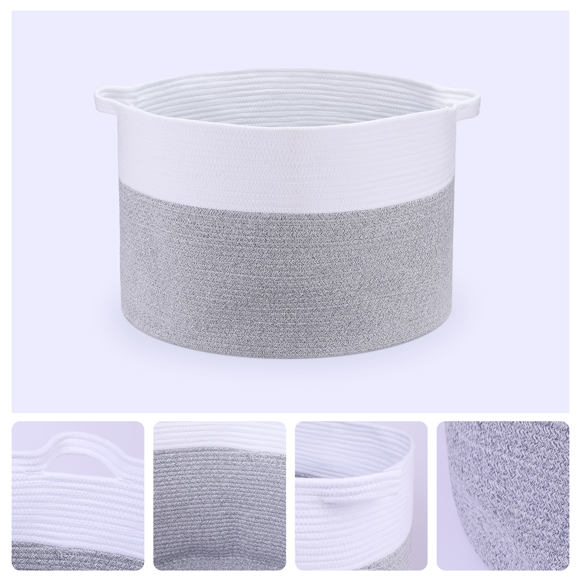 Unique Bargains Woven Storage Bin Shelf Storage Basket Organizer Bin with Handles Grey