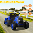 thumbnail image 2 of YunTopKids 12V Ride on Tractor with trailer, Up to 3.5Mph, Ride On Toys with Parental Remote, Realistic Tractor Sound & Chimney, Music Player, LED Light,Blue, 2 of 6