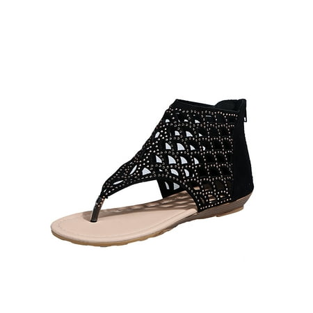 

SIMANLAN Ladies Gladiator Sandals Shoes Flats Toe Post Womens Summer Zipper Flip Flop Size 4-12