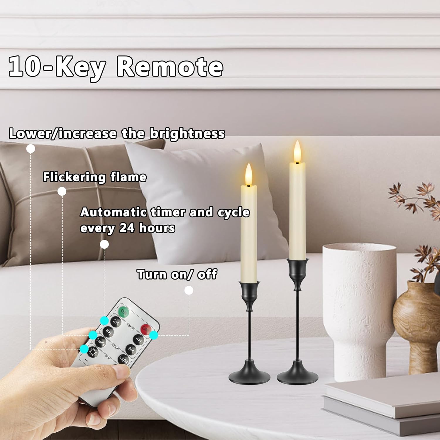 6.4 Inch Flameless Taper Candles with Remote Short Flickering Battery Operated Candles Ivory Led Candlesticks for Weeding Home Party Festival Decor 6 Pack