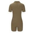 thumbnail image 4 of aidice Bodysuits for Women Ribbed Lapel Neck Button up Short Sleeve Slim Fitting Workout Shorts Jumpsuits, 4 of 4