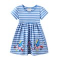 thumbnail image 1 of ITFABS Robe Fille, Mignonne Imprimé Dessin Animé Manches Courtes Col Rond Robe Rayée, 1 of 9