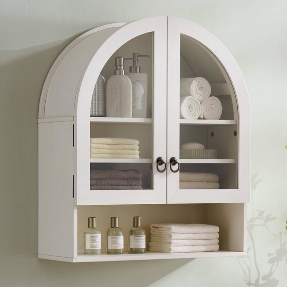 Arched Wall Cabinet, 23.6" Wide Medicine Cabinet with Adjustable Shelves & Glass Doors, Over-Toilet Storage for Bathroom, Kitchen, Living Room