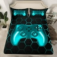 thumbnail image 2 of jejeloiu Gamer Gaming Queen Sheet Sets,Modern Video Game Flat Sheet,Blue Cartoon Gamepad Queen Fitted Sheet For Kid Boy,Lightweight Room Decorative,4-Piece, 2 of 7
