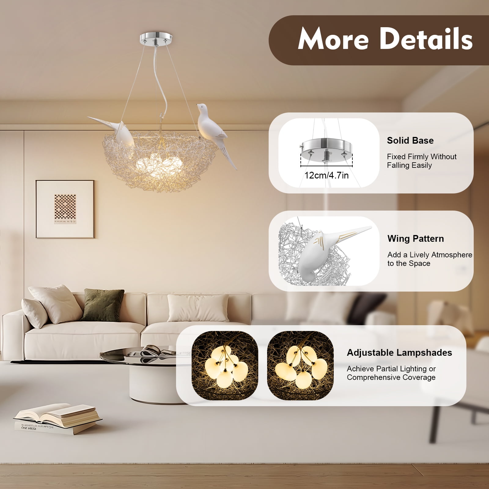 5 Light Bird’s Nest Chandelier Ceiling Lamp Pendant Lamp Hanging Light Lighting Fixture for Dining Room Living Room Bedroom