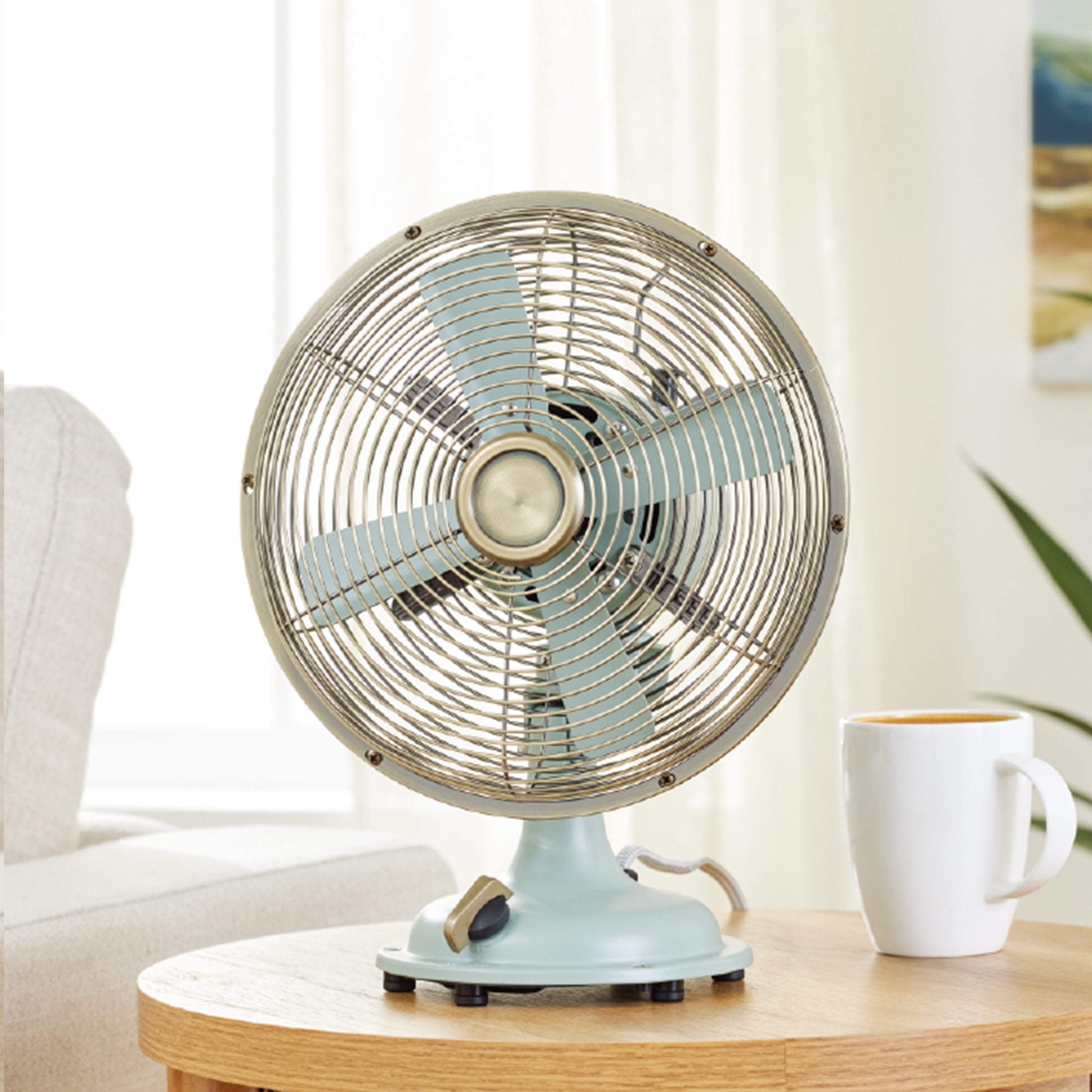 Better Homes & Gardens New 8 in Sage Vintage Table Fan with Oscillation