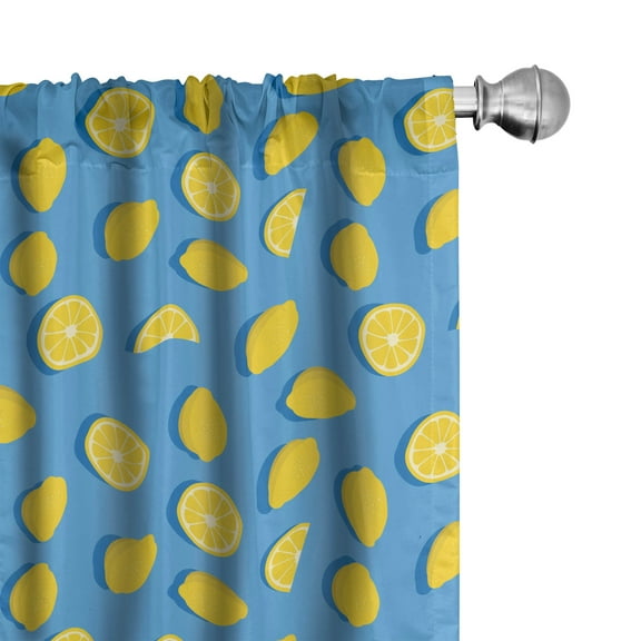 Ambesonne Lemon Window Curtains, Summer Theme Energetic Fruit, Each 28" W x 84" L, Sky Blue and Mustard