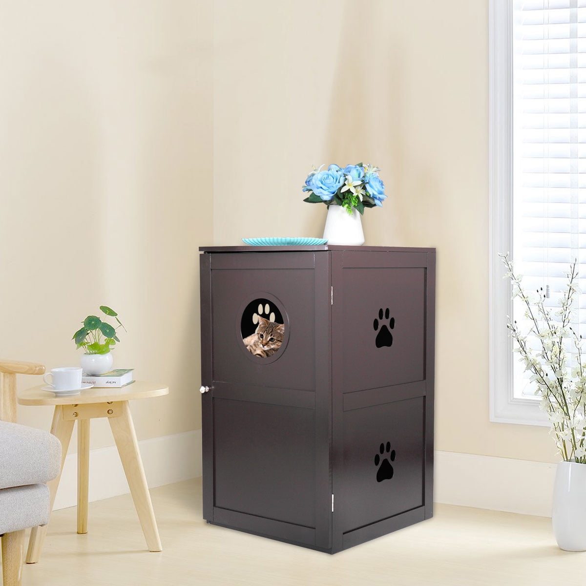 Lowestbest Cat Houses for Indoors, Wooden Pet House Enclosure Outside Shelter Animal Cage, Double-Decker Cat Shelter, White Lowestbest Cat Houses for Indoors, Wooden Pet House Enclosure Outside Shelter Animal Cage, Double-Decker Cat Shelter, White