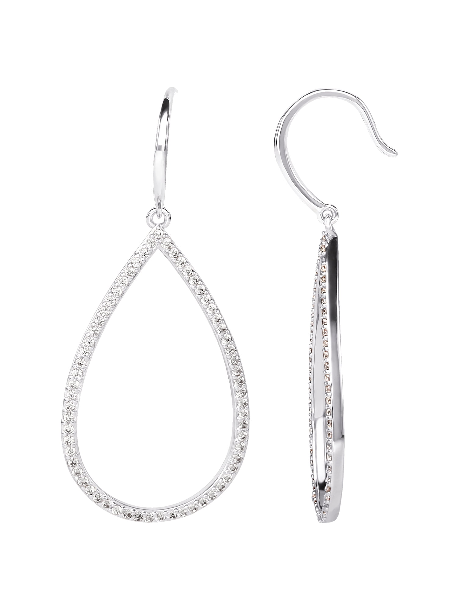 Believe By Brilliance Women's Silver Plated Cubic Zirconia Teardrop Wire Earring