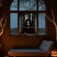 thumbnail image 5 of Calcomanía de ventana de fantasma de Halloween, cortina de puerta, mujer aterradora, decoración de fiesta para colgar en la ventana, 5 of 6