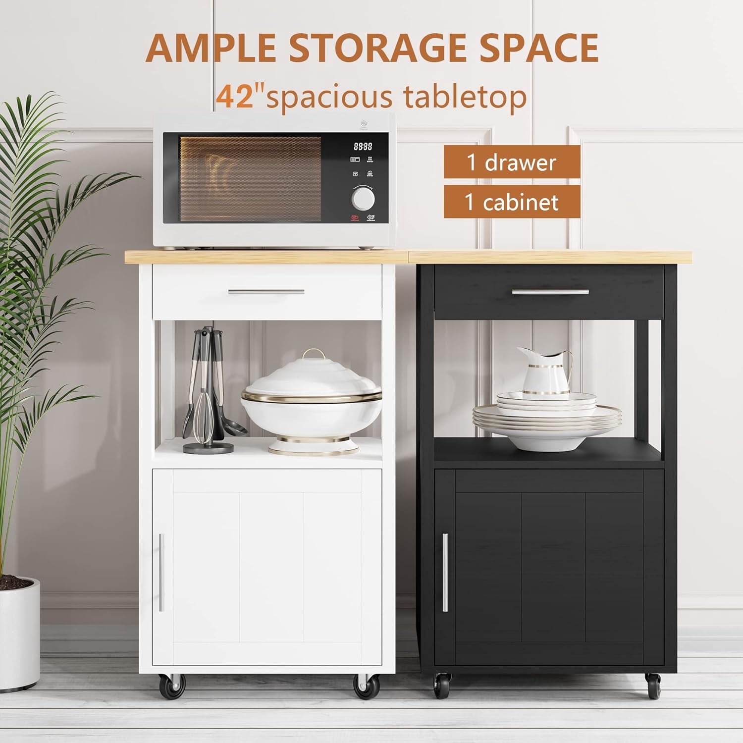 22" Kitchen Island on Wheels with Storage Cabinet Kitchen Cart Cabinet with Shelves, Cart Handle for Towel Rack or Free Mobility, Portable Islands for Kitchen,Black