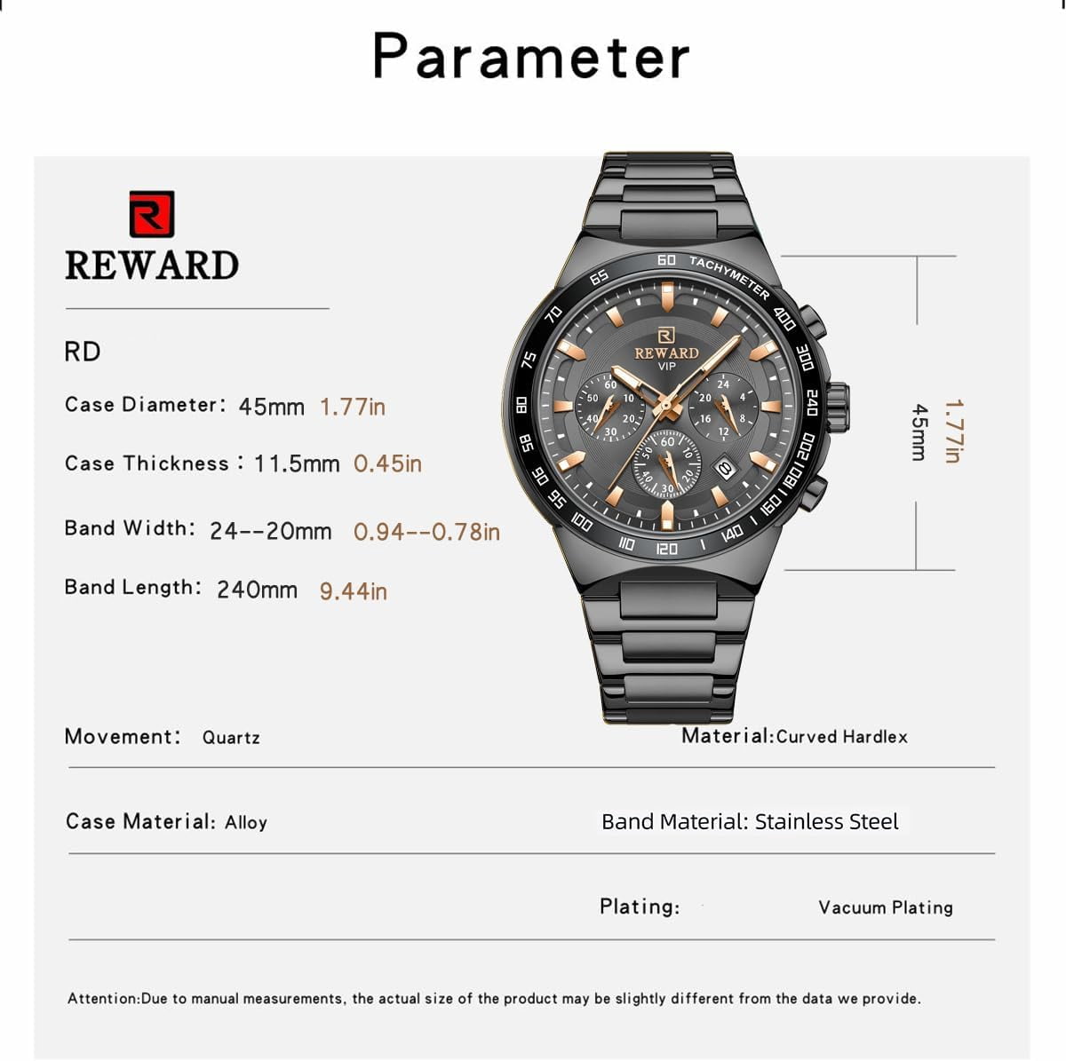 2025 New Design REWARD VIP Business Watches for Men Stainless Quartz Wristwatches Chronograph Luminous Sport Wrist Watch