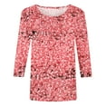 thumbnail image 4 of 3/4 Length Sleeve Womens Tops Plus Size Trendy Sequin Spring Tunic Shirts Classic-Fitted Crew Neck Pullover Blouses(Watermelon Red,XXL), 4 of 4