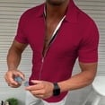 thumbnail image 2 of XIAONU Solid Print Shirt for Men Short Sleeve Zip Front Outdoor Tops, 2 of 6