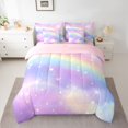 thumbnail image 3 of Manfei Dreamy Rainbow Twin Bedding, Glitter Galaxy Stars Bedding Comforter Set, Pastel, Pink Reversible, 7 Pieces, 3 of 6