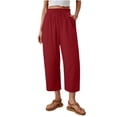 thumbnail image 3 of Linen Capri Pants for Women Ihhxva 3/4 Length Solid Color Elastic Waist Adjustable with Pockets Summer Beach Vacation Lounge Cropped S-2XL, 3 of 7