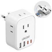 LENCENT European Travel Plug Adapter,International outlet adapter USA to EU plug converter with 2 USB 2 Type-C,Foldable Power Plug adapter,8 in 1 usb c wall  Charger