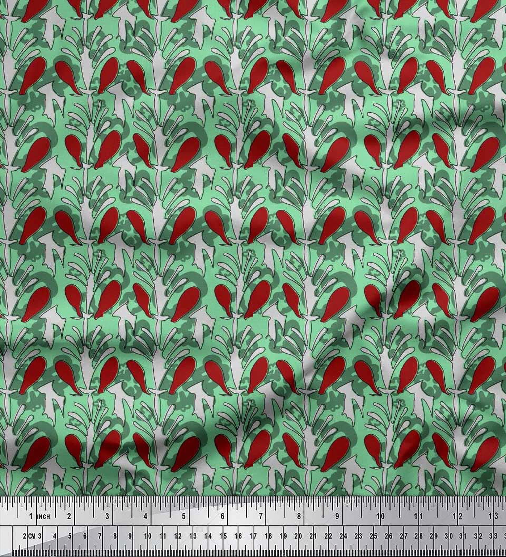 Soimoi Modal Satin Fabric Leaves & Floral Block Decor Fabric Printed Yard 42 Inch Wide