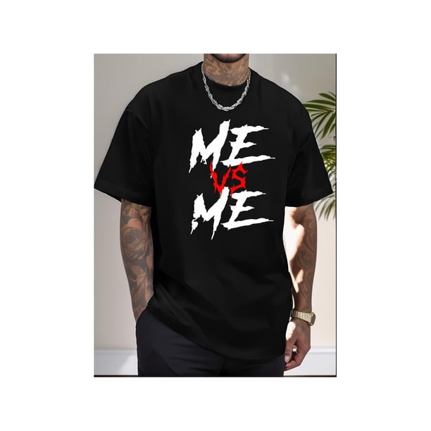 Camiseta extragrande con estampado "YO VS YO", para hombre, informal, de verano, de manga corta, talla grande