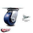thumbnail image 2 of Heavy Duty Large Top Plate Solid Polyurethane Swivel Caster w/Main. Free Bearings and 4" x 2" Blue Wheel & Bolt on Swivel Lock - 700 lbs Capacity/Caster - Service Caster Brand, 2 of 2