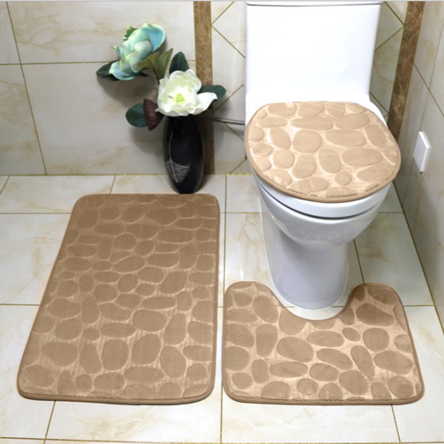 3 Piece Bath Rug Set Pattern Bathroom Rug / Contour Mat with Lid Cover