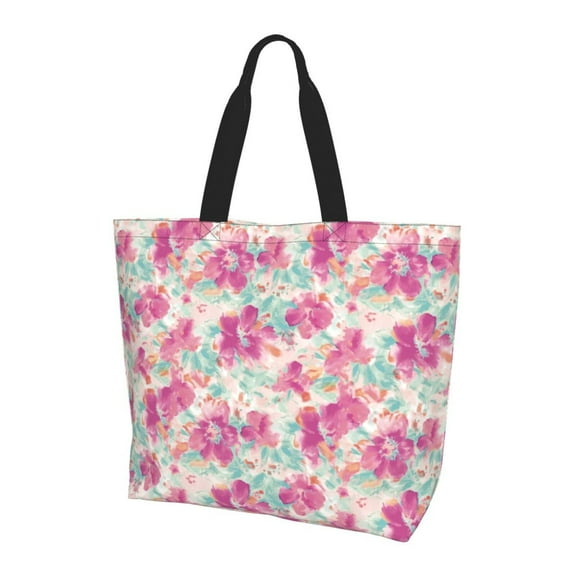 Bingfone Canvas Tote Bag for Women with Inner Pocket Aesthetic Cute Shopping Tote Bags Reusable Grocery Bags- Purple Watercolor Flowers
