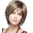 thumbnail image 6 of Adapan Short Wavy Bob Wig Highlight Brown Blonde,Natural Fluffy Layered with Inclined Bangs,Synthetic Side Part,Short Styling Cover Wig Wig Women'S Full Wig Full Wig Sexy Wig,Brown,6.2oz,8in, 6 of 9