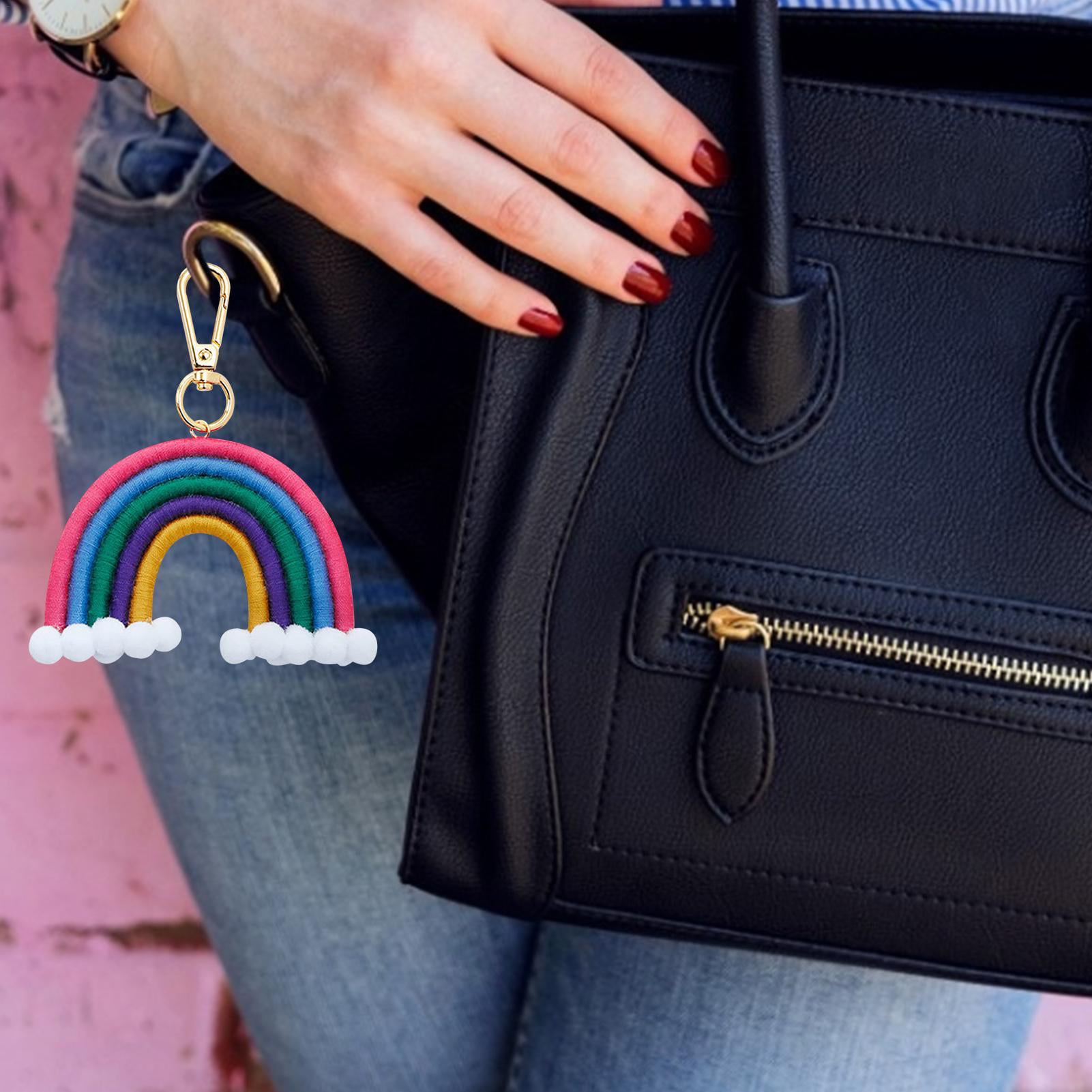 Weaving Rainbow Keychain Keyring Bag Pendant for Women Girls 
