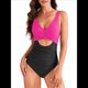 thumbnail image 3 of Trajes de Baño de una Pieza para Mujer, con Control de Abdomen, Corte Alto, Cruzados y Espalda Anudada. Rosa Roja y Negra XL, 3 of 8