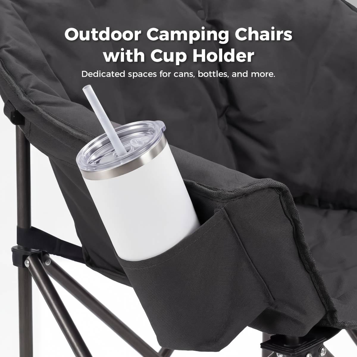 Oversized Folding Moon Chair, Padded Heavy-Duty Camping Chair with Multi-Pocket & Carry Bag, Portable Outdoor Chair for Camping Fishing Beach Backyard