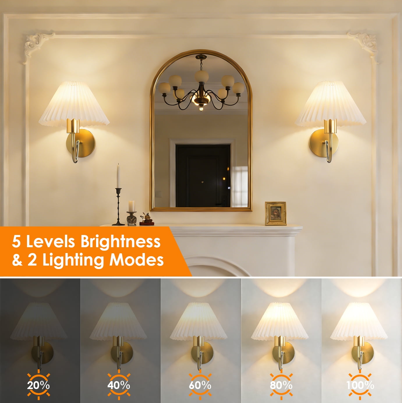 DAYBETTER Battery Operated Wall Sconces Set of 2, Cordless Rechargeable 3 Color Tems & RGB Warm Lamp, Dimmable Remote Night Light for Bedroom
