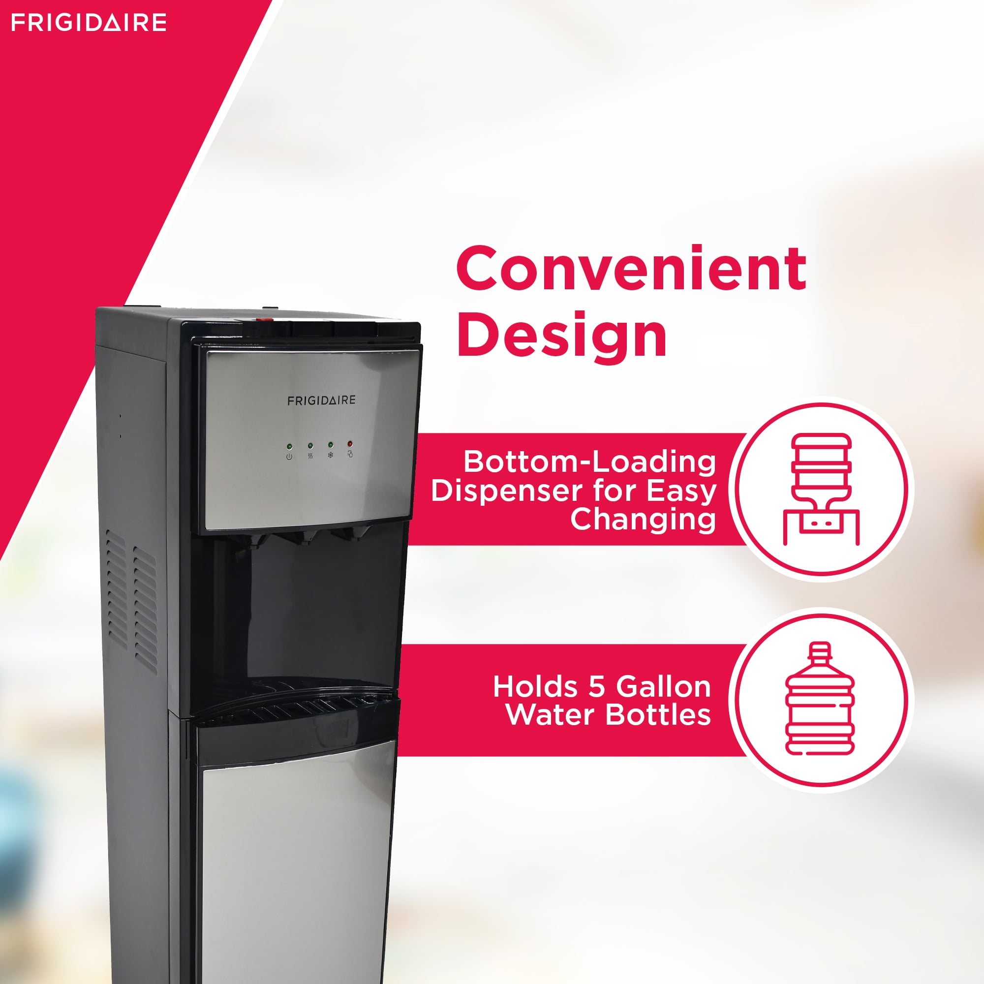 Frigidaire 5 gallon bottom loading hot and cold water dispenser discount
