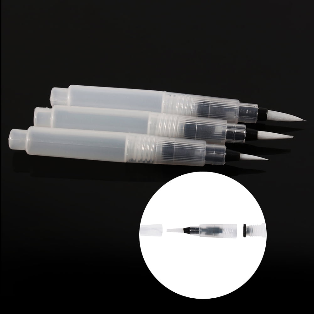 Tebru 3pcs Water Ink Brush Pen for Watercolor Calligraphy Painting Tool Set,Writing Brush, Water Storage Brush